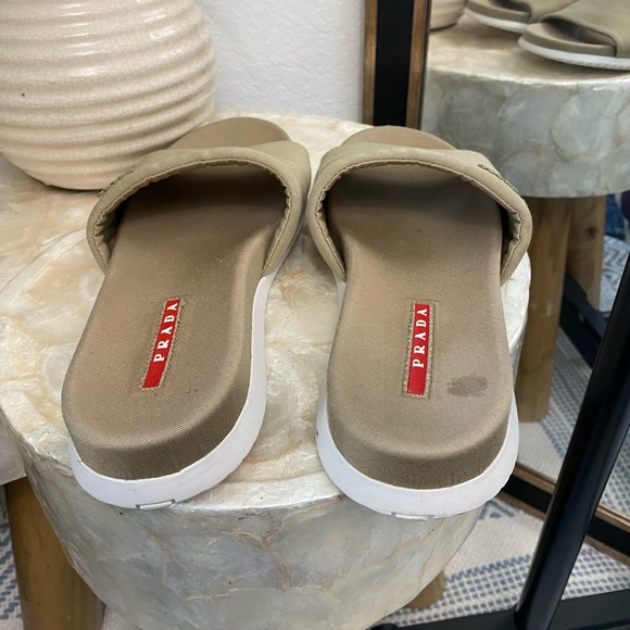 Prada Taupe Nylon Slides Size 38.5 - Picture 3 of 5